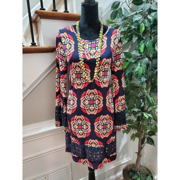 Crown & Ivy Women's Blue Polyester Round Neck Long Sleeve Knee Length Dress S - Picture 10 of 10